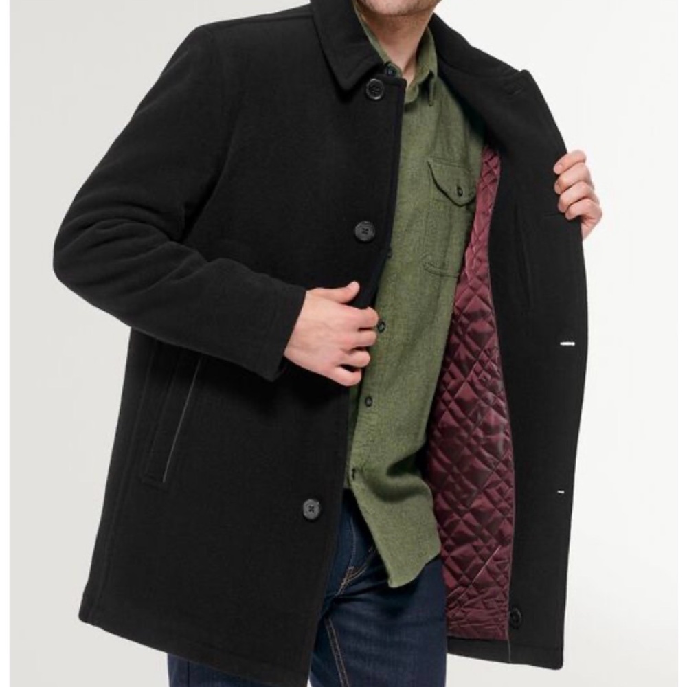Men's Black Wool-Blend Car Coat
